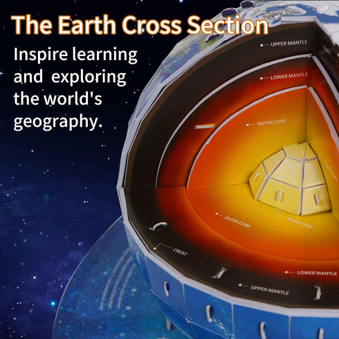 3D Geography Puzzle for Kids Ages 8-14, Earth Globe DIY Jigsaw Model Kit, Educational Learning Toys, 50 Pieces