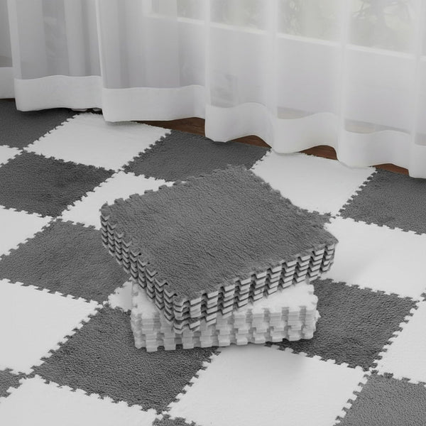 Flutesan 15 Pcs Winter Plush Puzzle Foam Floor Mat Interlocking Carpet Tiles