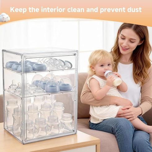 keyunchengbao 3 3 Countertop Baby Bottle Organizer, Tiers Adjustable Clear Acrylic Baby Bottle Storage Organizer