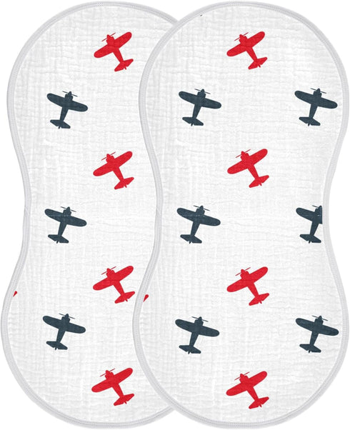 Mazeann 2 Pack Airplanes Planes Burp Cloths Baby Boys Girls Absorbent Soft Cotton Burping Cloths Rags