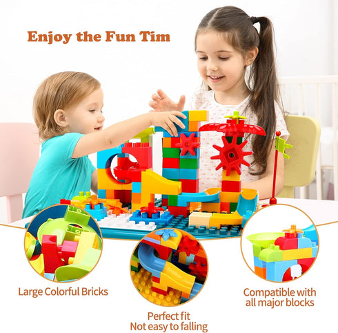 Double-Sided Kids Activity Table with Storage - 105pcs Marble Run Building Blocks, 5-in-1 Play Table