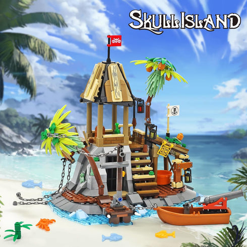 NERCISU Sets 8-12 (533 Pirate Skull Island Building Toys with Pirate Ship, Skeleton, Prison, Cannon, Sailing Adventure