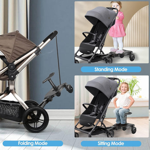 Universal Stroller Board, Buggy Board Rider with Detachable Seat, Suitable for Most Strollers, Holds 55lbs