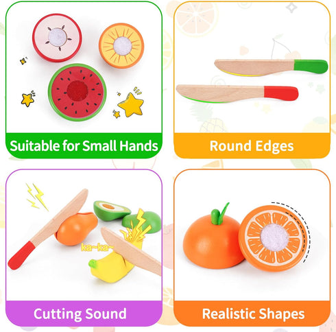 Set 1-3, 1 2 3 ATOYUS Wooden Play Food Toys for Toddlers Kids Toy Play Kitchen Accessories, Cutting Fruits Pretend Food