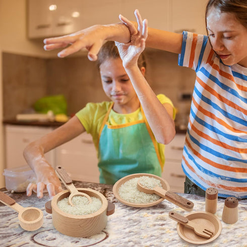 WHOHOLL Wooden Toys Play Kitchen Accessories - Montessori Toys for Toddlers, Play Dishes & Food Playset for Kids