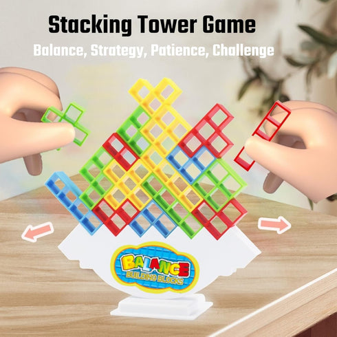 64 22 6-12 Pcs Stacking Tower Game with Cards, Giant Tumble Balance Game for Kids, Family Games for Kids and Adults