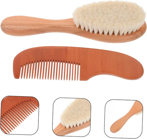 Set: Newborn Hair Care Wooden Brush & Comb for Gentle Scalp Care