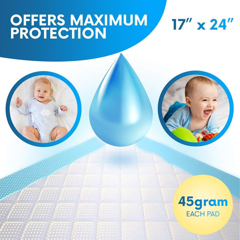 100 Pack,Disposable 17x24 Inches Healqu Baby Changing Pad Liners - Super Soft, Absorbent and Waterproof - Mess-Free