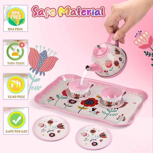 Set 3-8, 19 Set, Lajeje Pretend Play Tea for Little Girls Ages PCS Flower Themed Kitchen Toy for Toddlers, Princess Tea