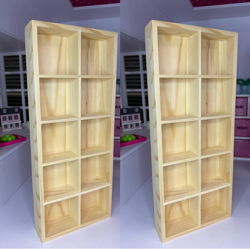 Eledoll Dollhouse Furniture Wood 2x5 Grid Shelf for Collectible Miniatures 1:6 Scale, 11.5 inch Fashion Doll Wardrobe,