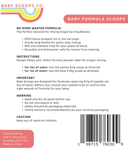 Baby Scoops Co. 1oz 2oz Infant Formula Measuring Scoop Precise & Single-Serving for Newborns & Infants, BPA-Free Design