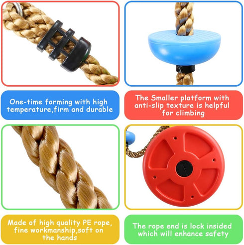 Climbing Rope Tree Swing with Platforms, Disc Swing Seat Set for Kids Outdoor Playground