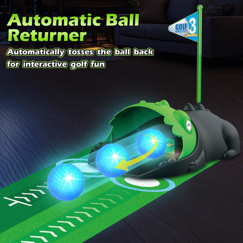 3 1 Set 3-8 3+ TERRAMUS in Kids Golf with Dinosaur Automatic Golf Returner, Golf Cornhole Board, Led Light Up Balls