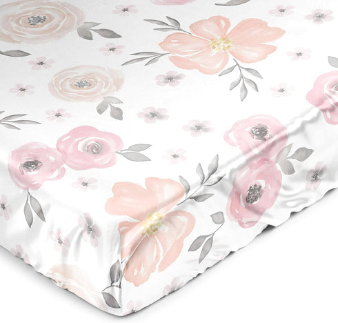 Sweet Jojo Designs Satin Fitted Baby Crib Sheets (Pink/Grey Boho Floral) for