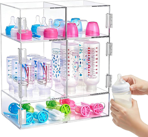 BrightRow Baby Bottle Organizer Clear Stackable Baby Bottle Storage 5 Pack Space-saving Acrylic