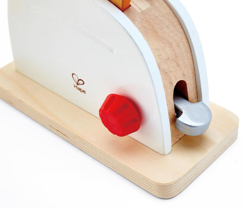 Set Hape White Wooden Pop-Up Toaster Pretend Play Breakfast Accessories for Preschoolers