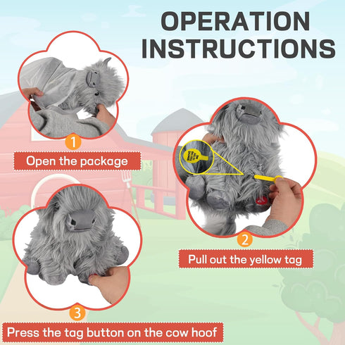 10 inch, Tonpect Highland Cow Stuffed Animal with Mooing Sound, Cuddly Farm Cow Toy for Boys Girls Gift Decoration