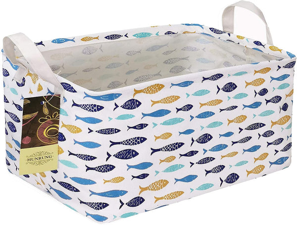 HUNRUNG Rectangle Storage Basket - Cute Canvas Organizer Bin for Pet/Children Toys, Books, and Clothes