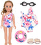 Doll Swimsuit Set for 18-Inch Doll, 7 Pcs Swimming Accessories, Bathing Suit, Goggles, Flip-Flops, Swim Ring