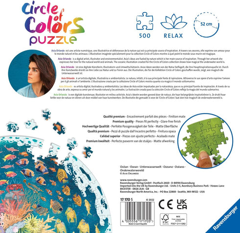 Ravensburger Circle of Colors: Ocean 500 Piece Round Jigsaw Puzzle | Engaging Activity for Kids and Adults