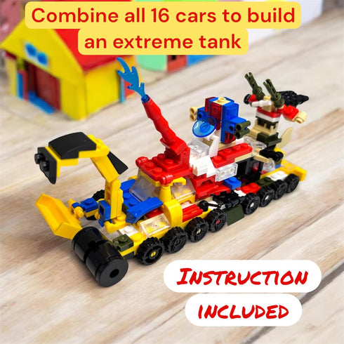 QStar 16 Mini Car Building Blocks Compatible with Lego Party Favors for Kids, Prizes for Kids Classroom, Goodie Bag