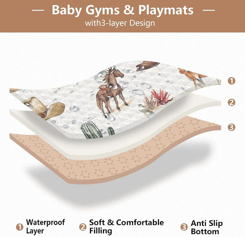 Selerdon 50" 50" Baby Play Mat Western Cowboy Horse Cactus Shoes X Play Gym Crawling Mat Soft Non-Slip Portable Picnic