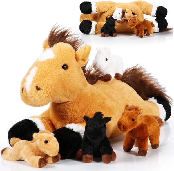 Lenwen 5 Pcs Horse Stuffed Animals 18 Inches Large Mommy Horse Plush