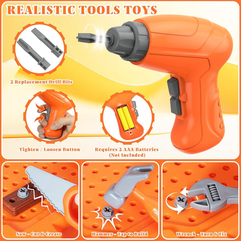 Set Set 3-5 Kids Tool Bench with Electric Drill & Vest, Kids Tool Toddler Workbench Transformable Kid Tools Box