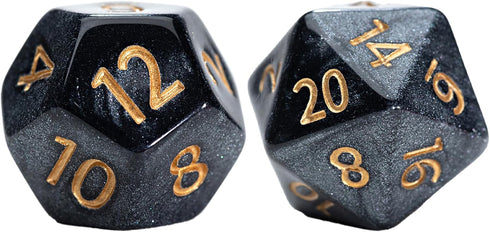 Gate Keeper Games and Dice: Mercurial Dice - 7pc RPG Set, Deep Shimmering Black Resin & Gold Numerals