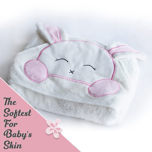 Set Baby Gift Newborn Gift Bag for Girls and Boys Welcome Bundle with White Bunny Hooded Towel and Grey Floral Swaddle