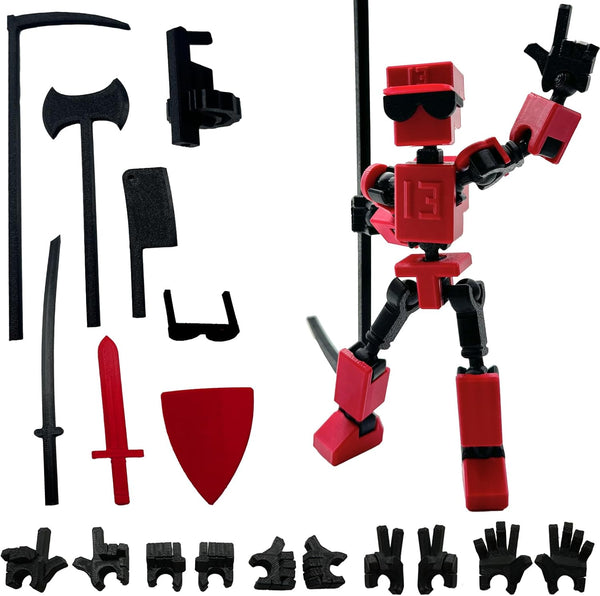 3D Printed Action Figure Mini-13, 6.65-inch Movable Toy with Accessories, Creative Desk Decoration (Red)