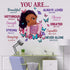 Yovkky Black Girl Religious Butterfly Wall Decal Sticker, Positive Saying You are Beautiful Nursery Decor,