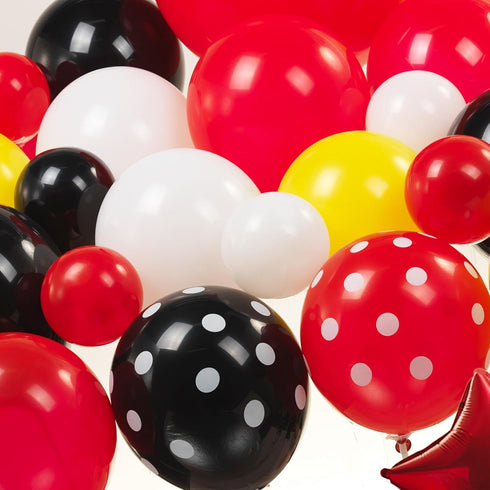 Cartoon Mouse Balloon Garland Kit, 157pcs Black Red Yellow White Balloons for Video Game Theme Decorations