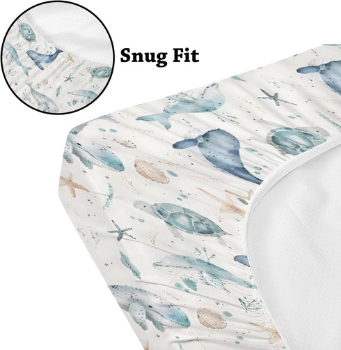KuphiL10C 2 Pack Mattress-28x52 Watercolor Ocean Animals Whale Sea Turtle Starfish Pattern Baby Sheets for Crib, Unisex