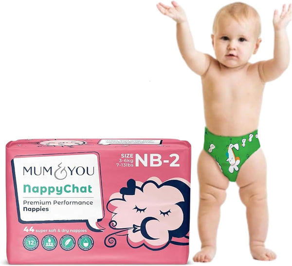 M&Y Nappychat Premium Performance Eco Diapers, Size 2 (44 Diapers) Smart Tube