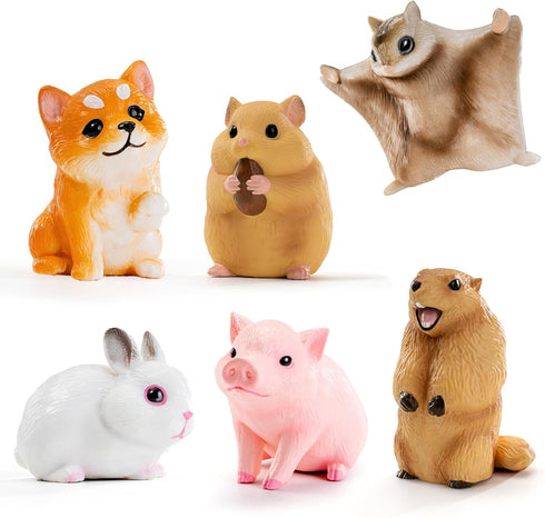 6PCS Animal Toys for Toddlers, Sensory Toys Cute Farm Animal Figures Pocket Pets Toys for Kids Includes Dog, Rabbit