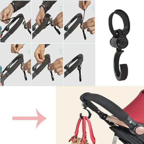 iLulala 4pcs 360 Stroller Hooks, Walker Hooks Wheelchair Hanging Hooks, Rotation Baby Stroller Hooks Stroller Hanger