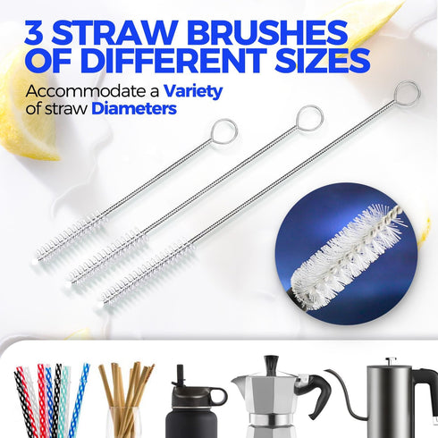 Holikme Bottle Brush Cleaner Set, 14" Long Handle Stainless Steel Brush & 3 Straw Cleaners for Bottles
