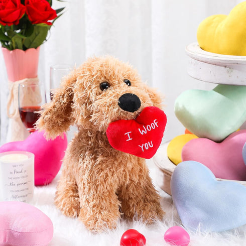 Dog Plush Stuffed Animal Puppy Dog with a Heart I Woof You Gifts Cute Heart Dog Toys for Girls Boys Couple Mom Birthdays Wedding Christmas Valentine's Day 11.8 Inch