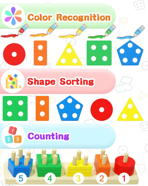 Montessori Toys for 1-3 Years Old Boys Girls, Wooden Sensory Toys for Ages 2-4, Toddler Learning Activities