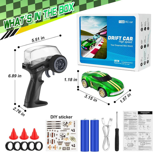 1/64 4WD 6 7 8-12, RC Drift Car, Mini Drift RC Cars Micro Remote Control Car with LED Lights and Speed Switch, Cars