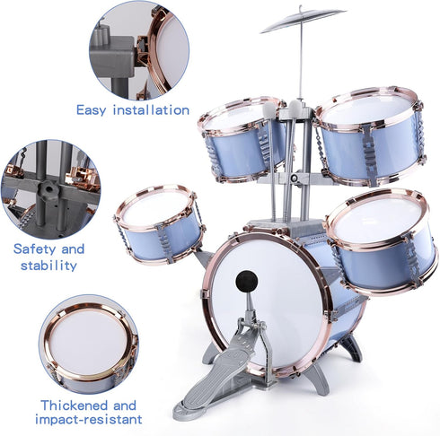 Set 5 M SANMERSEN Kids Jazz Drum - Drums with Stool - Rock Jazz Drum Kit - Musical Enlightenment Educational Toys Gift