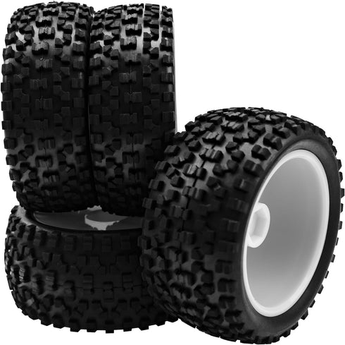 4Pack HIRCQOO OD 88mm/3.46" Front and Rear Rubber Tire Tyre & Plastic Wheel Rims 12mm Hex Hub Compatible with Redcat HPI HSP ExceedRC Kyosho Losi 1/10 Scale Off Road Buggy (White) by HIRCQOO