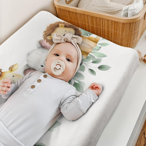 32"/34" 16" HawSkgFub Safari Jungle Baby Animal Leaf Changing Pad Cover, Natural Elephant Giraffe Zebra Lion Tiger