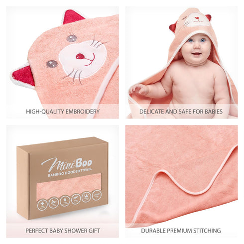 MINIBOO Hooded Baby Towels for Newborn & Toddler - Super Soft Baby Bath Towels with Hood, Highly Absorbent Viscose Made