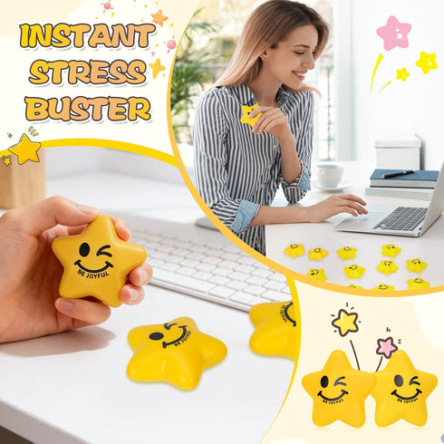 108PCS 2.16 Inch SHQDD Stress Balls, Stress Balls for Kids & Adults - Mini Star Stress Balls Squeeze Toys, Cute Smiley