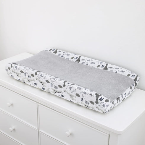NoJo Love You to The Moon - Grey and White Elephant and Giraffe Plush Changing Pad Cover
