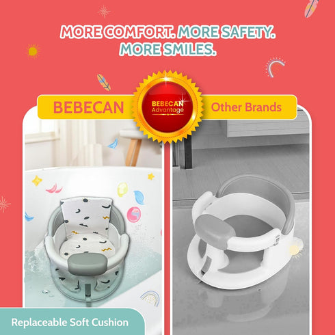 6-12 BEBECAN Non-Slip Baby Bath Seats Months, Toddler Bathtub Chair with Washable Cusion, Cap Brush & Shower Mug