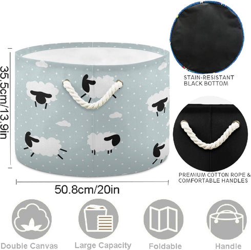 visesunny Cute White Sheep Animal Dot Grey Collapsible Large Capacity Basket Storage Bin with Durable Cotton Handles, Home Organizer Solution for Office, Bedroom, Closet, Toys, Laundry by visesunny