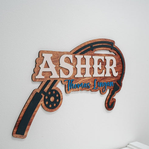 Country Personalized Name Sign for Baby Boy Room, Fisherman Theme Nursery Decor, Kids Wall Art